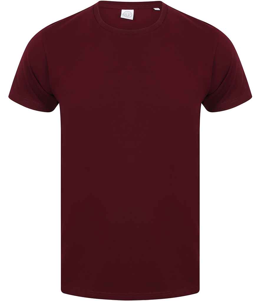 SF Men Feel Good Stretch T-Shirt in Burgundy by SF — Custom branded clothing by Print Press, featuring premium embroidery produced in our specialist print lab in the UK.