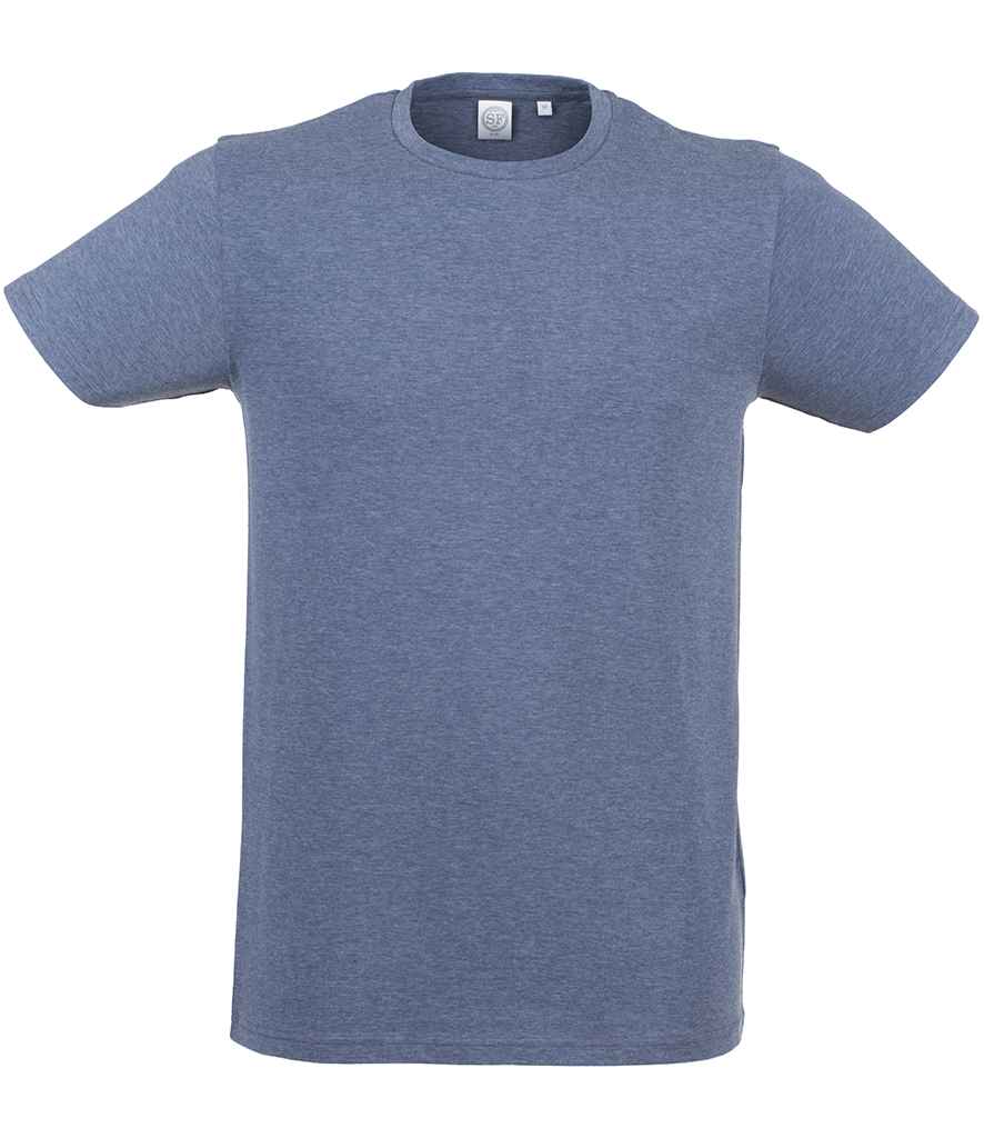 SF Men Feel Good Stretch T-Shirt in Heather Navy by SF — Custom branded clothing by Print Press, featuring premium embroidery produced in our specialist print lab in the UK.