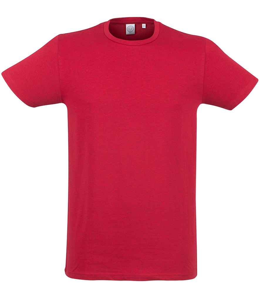 SF Men Feel Good Stretch T-Shirt in Heather Red by SF — Custom branded clothing by Print Press, featuring premium embroidery produced in our specialist print lab in the UK.