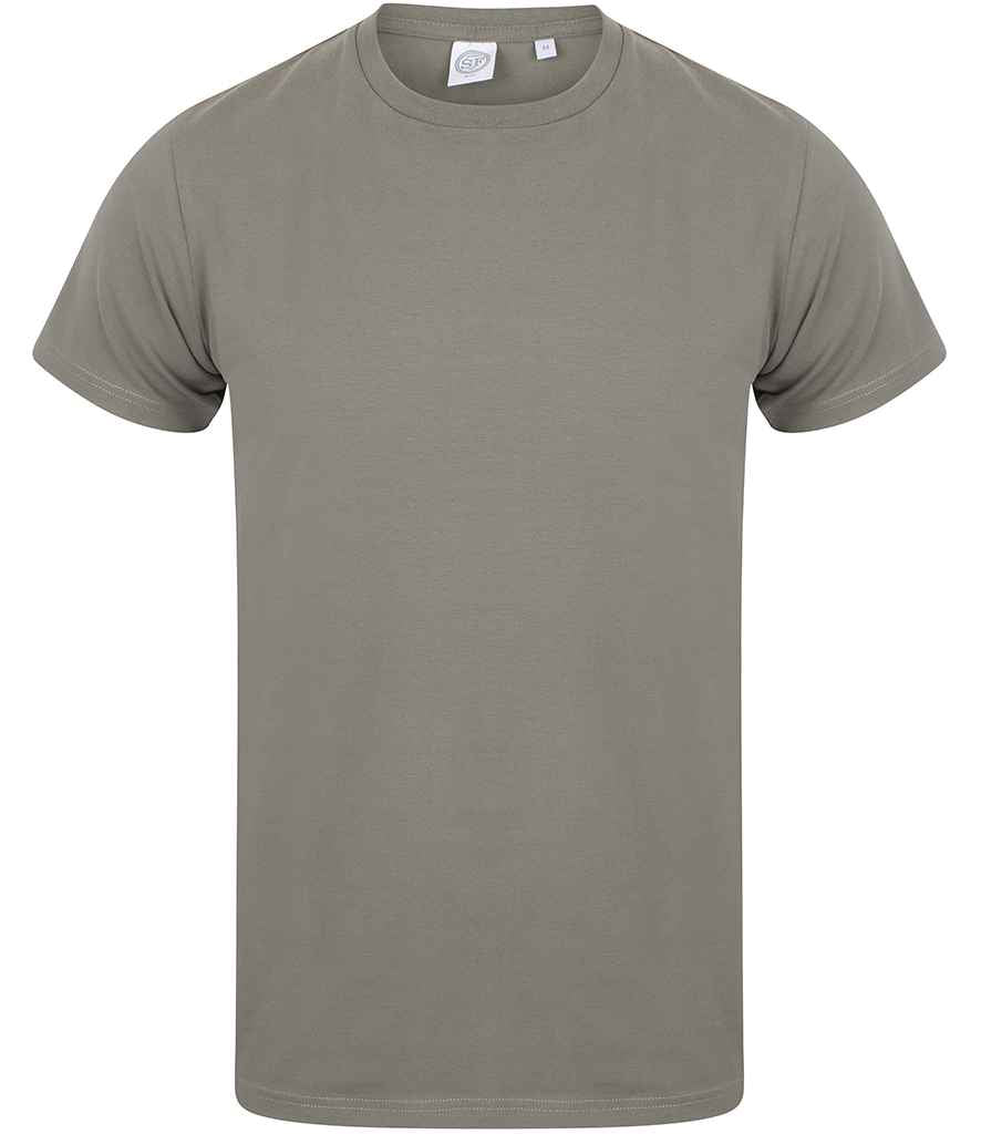 SF Men Feel Good Stretch T-Shirt in Khaki by SF — Custom branded clothing by Print Press, featuring premium embroidery produced in our specialist print lab in the UK.