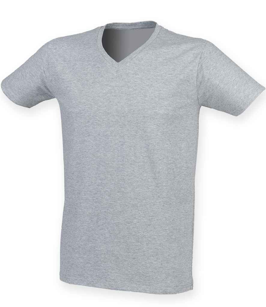 SF Men Feel Good Stretch V Neck T-Shirt in Heather Grey by SF — Custom branded clothing by Print Press, featuring premium embroidery produced in our specialist print lab in the UK.