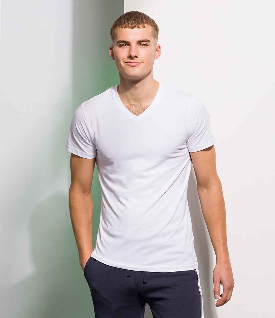 SF Men Feel Good Stretch V Neck T-Shirt in White by SF — Custom branded clothing by Print Press, featuring premium embroidery produced in our specialist print lab in the UK.