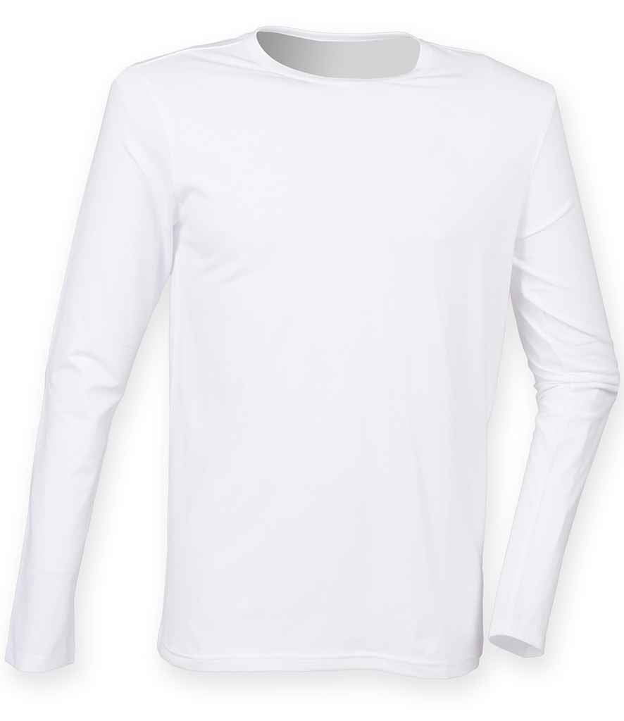 SF Men Feel Good Stretch Long Sleeve T-Shirt in White by SF — Custom branded clothing by Print Press, featuring premium embroidery produced in our specialist print lab in the UK.