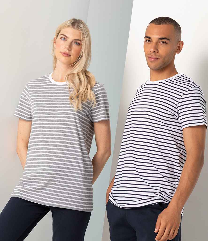 SF Unisex Striped T-Shirt in Heather Grey White by SF — Custom branded clothing by Print Press, featuring premium embroidery produced in our specialist print lab in the UK.