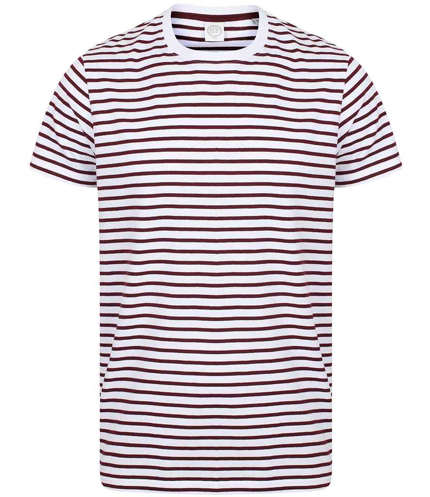 SF Unisex Striped T-Shirt in White Burgundy by SF — Custom branded clothing by Print Press, featuring premium embroidery produced in our specialist print lab in the UK.