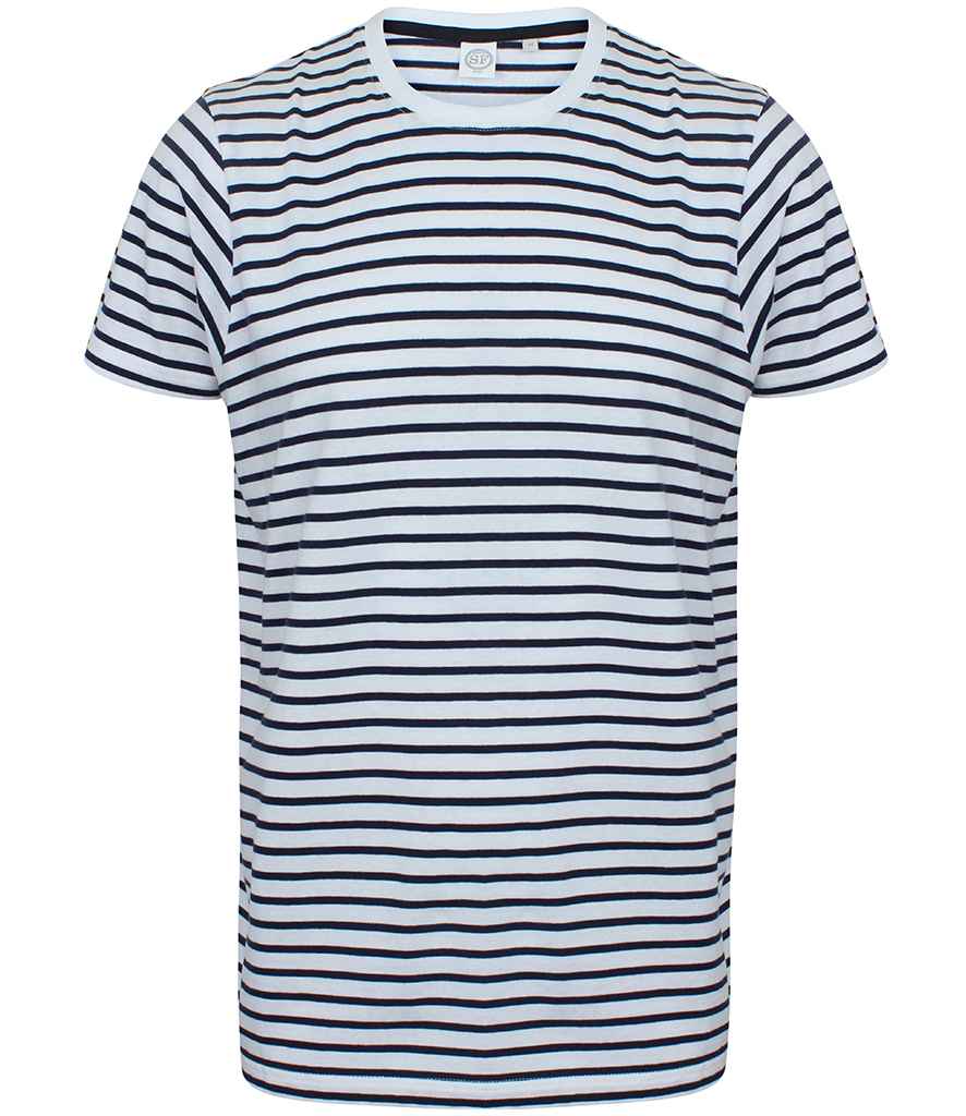 SF Unisex Striped T-Shirt in White Oxford Navy by SF — Custom branded clothing by Print Press, featuring premium embroidery produced in our specialist print lab in the UK.