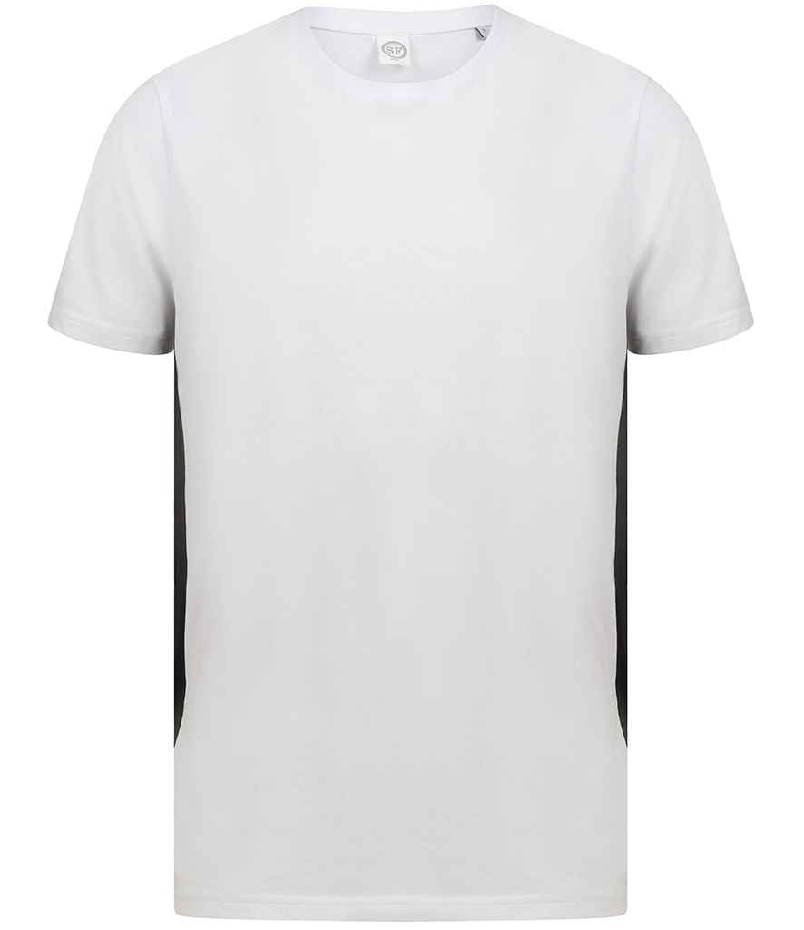 SF Unisex Contrast T-Shirt in White Black by SF — Custom branded clothing by Print Press, featuring premium embroidery produced in our specialist print lab in the UK.