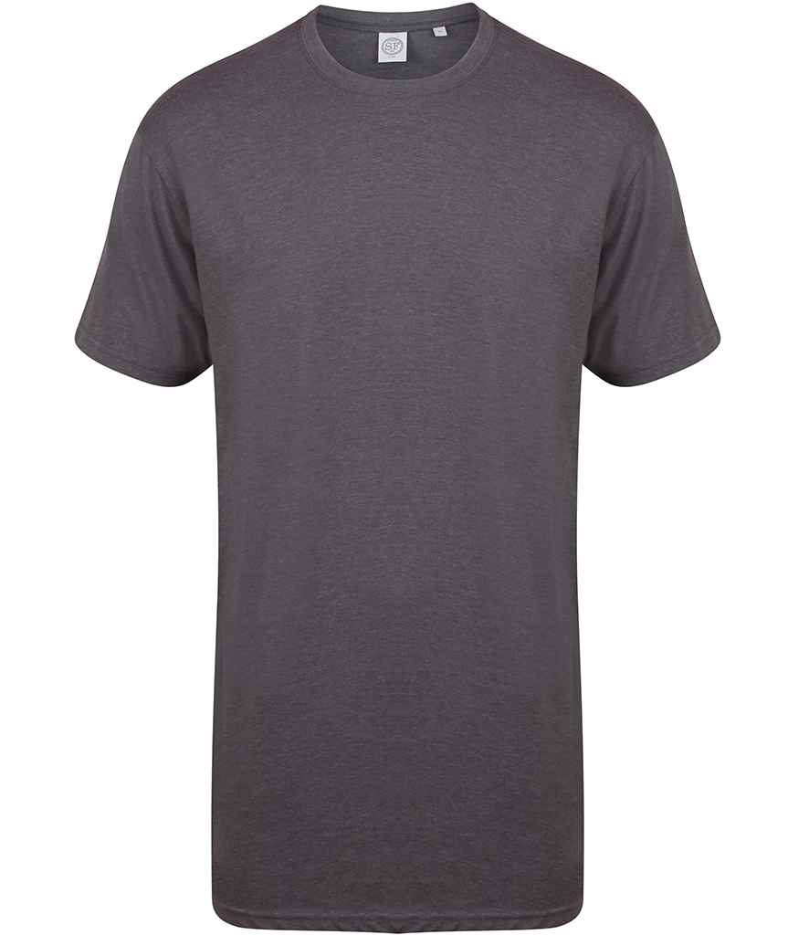 SF Men Longline Dipped Hem T-Shirt in Heather Charcoal by SF — Custom branded clothing by Print Press, featuring premium embroidery produced in our specialist print lab in the UK.