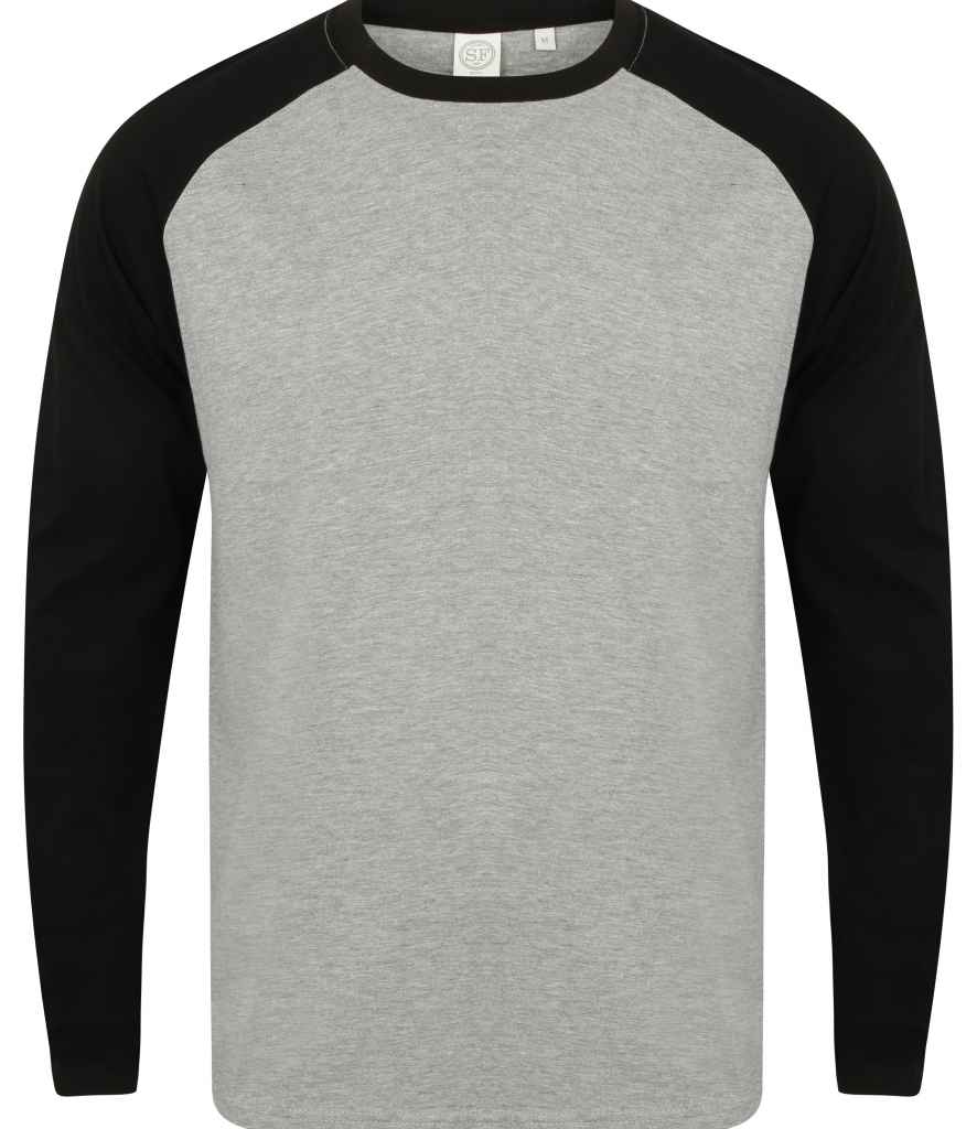 SF Men Long Sleeve Baseball T-Shirt in by SF — Custom branded clothing by Print Press, featuring premium embroidery produced in our specialist print lab in the UK.