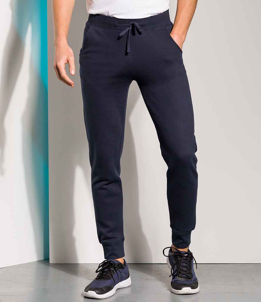 SF Men Slim Cuffed Jog Pants in Navy by SF — Custom branded clothing by Print Press, featuring premium embroidery produced in our specialist print lab in the UK.