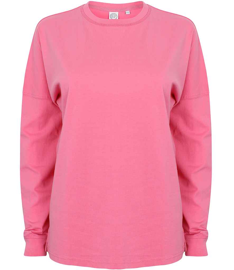 SF Unisex Drop Shoulder Slogan Top in Bright Pink by SF — Custom branded clothing by Print Press, featuring premium embroidery produced in our specialist print lab in the UK.