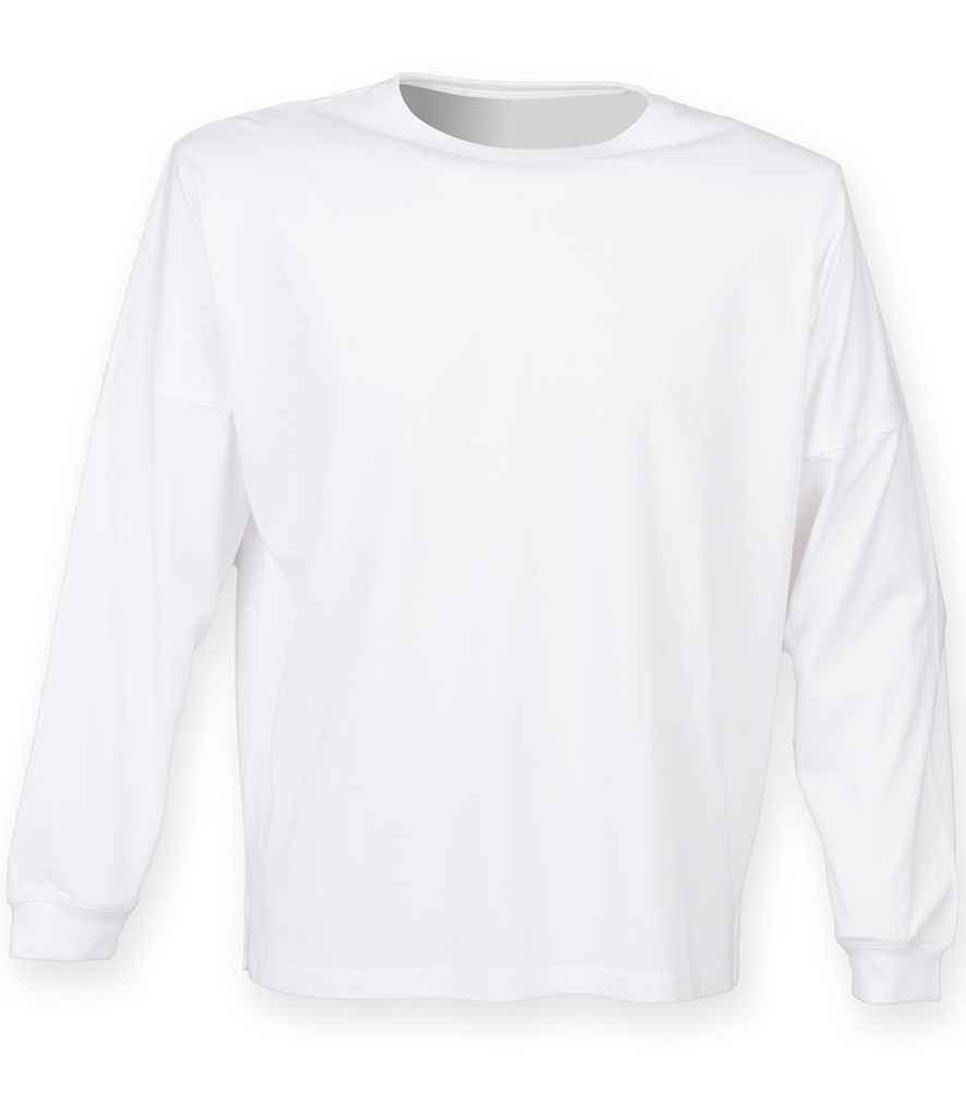 SF Unisex Drop Shoulder Slogan Top in White by SF — Custom branded clothing by Print Press, featuring premium embroidery produced in our specialist print lab in the UK.