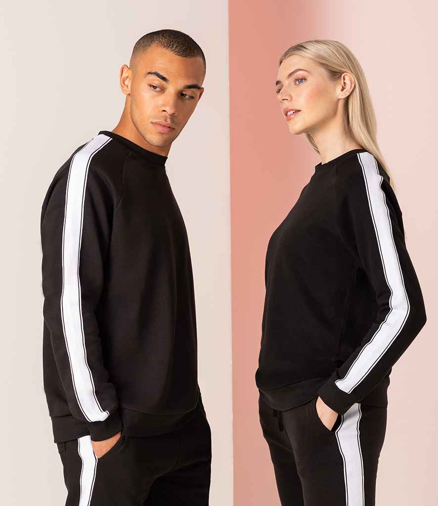 SF Unisex Contrast Raglan Sweatshirt in Black White by SF — Custom branded clothing by Print Press, featuring premium embroidery produced in our specialist print lab in the UK.
