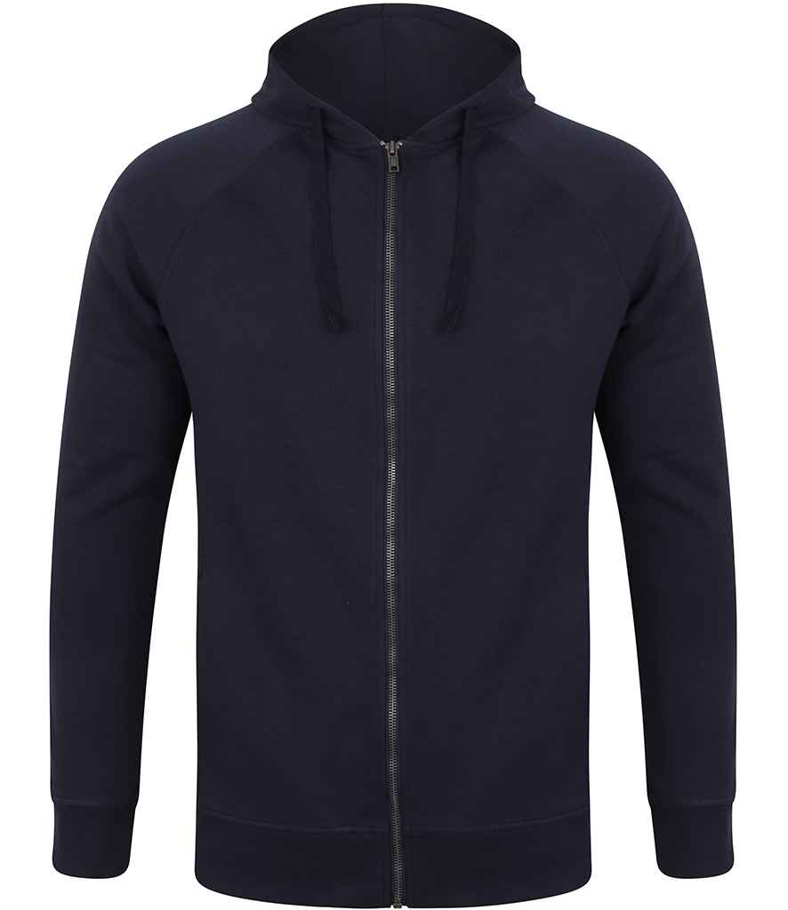 SF Unisex Slim Fit Zip Hooded Sweatshirt in Navy by SF — Custom branded clothing by Print Press, featuring premium embroidery produced in our specialist print lab in the UK.