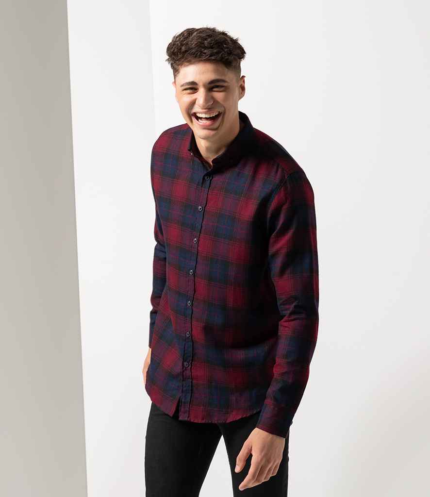 SF Men Brushed Check Casual Shirt in Burgundy by SF — Custom branded clothing by Print Press, featuring premium embroidery produced in our specialist print lab in the UK.