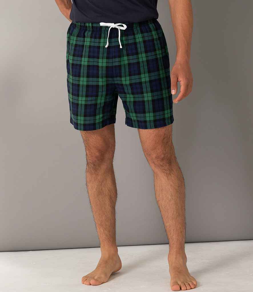 SF Men Tartan Lounge Shorts in Navy Green by SF — Custom branded clothing by Print Press, featuring premium embroidery produced in our specialist print lab in the UK.