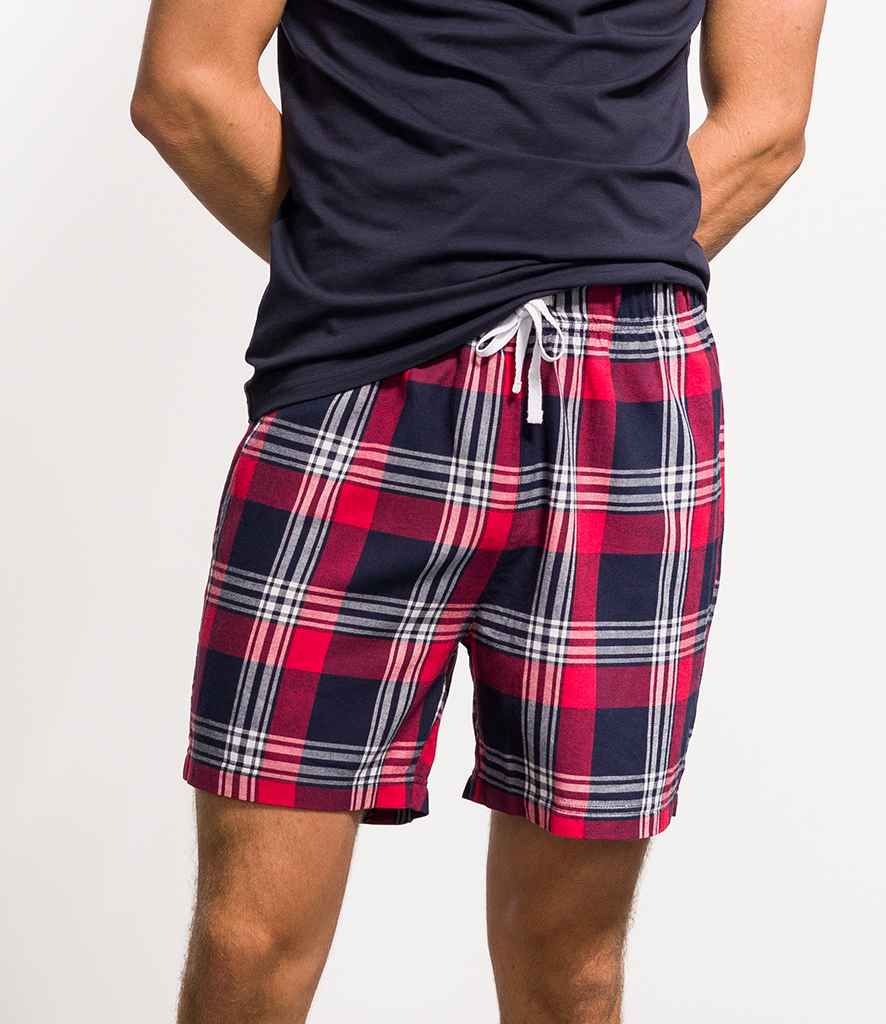 SF Men Tartan Lounge Shorts in Red Navy by SF — Custom branded clothing by Print Press, featuring premium embroidery produced in our specialist print lab in the UK.