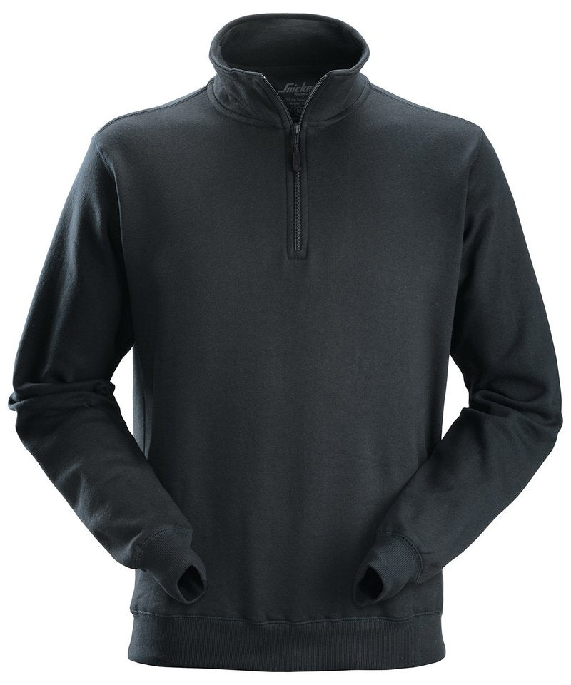 1/2 Zip Sweatshirt (2818) in Black by Snickers — Custom branded clothing by Print Press, featuring premium embroidery produced in our specialist print lab in the UK.