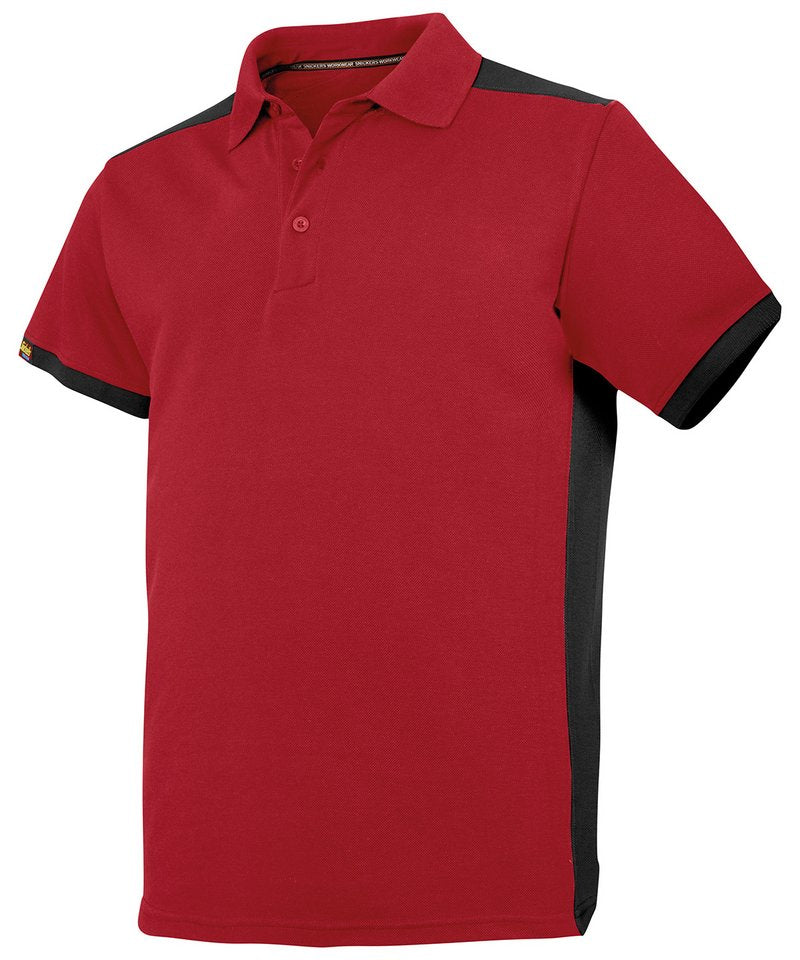 Allroundwork Polo Shirt (2715) in Chilli Red Black by Snickers — Custom branded clothing by Print Press, featuring premium embroidery produced in our specialist print lab in the UK.