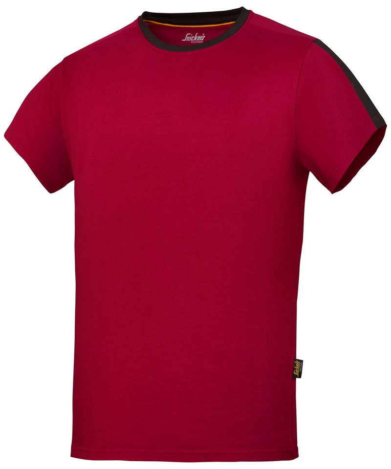 Allroundwork T-Shirt (2518) in Chilli Red Black by Snickers — Custom branded clothing by Print Press, featuring premium embroidery produced in our specialist print lab in the UK.