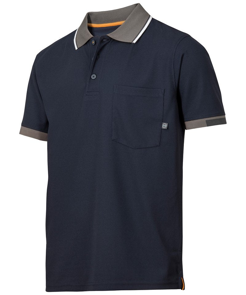 Allroundwork 37.5 Tech Short Sleeve Polo Shirt (2724) in Navy by Snickers — Custom branded clothing by Print Press, featuring premium embroidery produced in our specialist print lab in the UK.