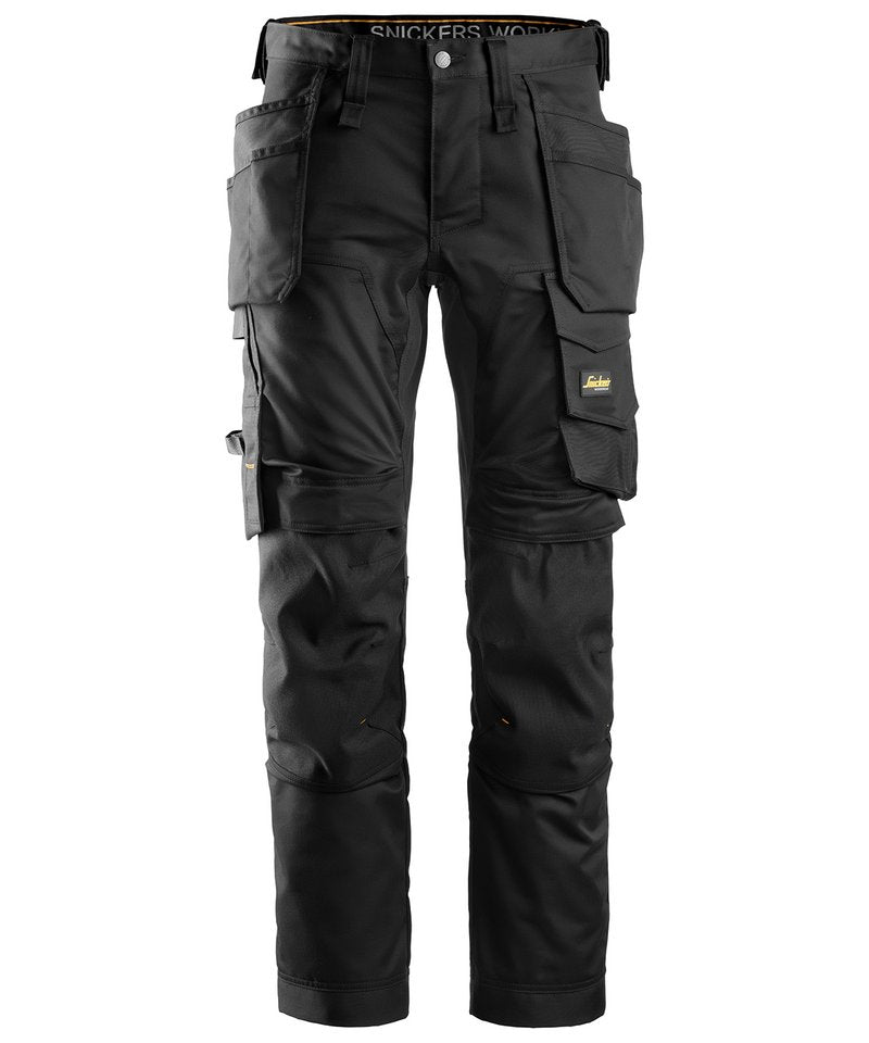 Allroundwork Stretch Trousers Holster Pockets in Black by Snickers — Custom branded clothing by Print Press, featuring premium embroidery produced in our specialist print lab in the UK.