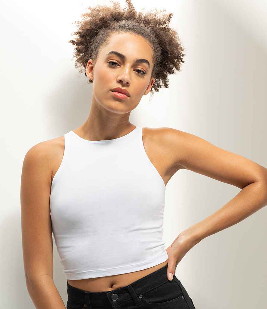 SF Ladies Cropped Top in White by SF — Custom branded clothing by Print Press, featuring premium embroidery produced in our specialist print lab in the UK.