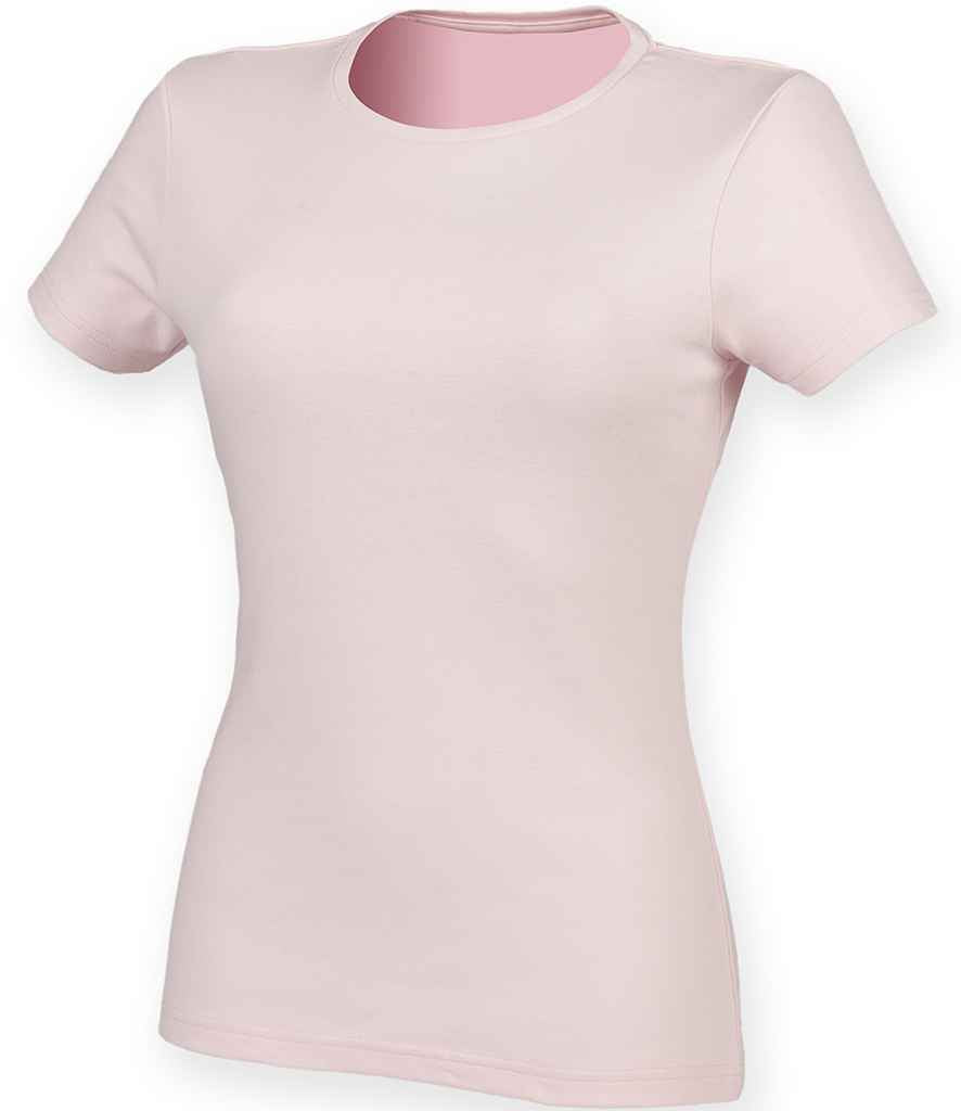 SF Ladies Feel Good Stretch T-Shirt - (2nd Colours) in Baby Pink by SF — Custom branded clothing by Print Press, featuring premium embroidery produced in our specialist print lab in the UK.