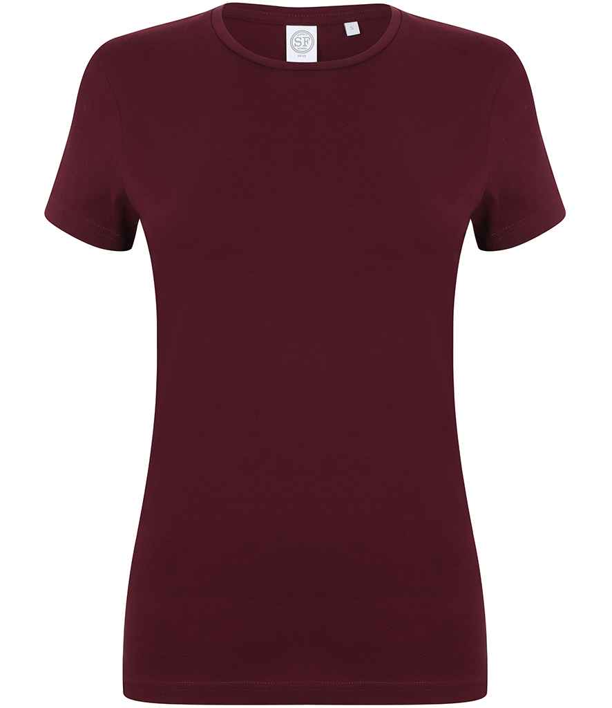 SF Ladies Feel Good Stretch T-Shirt - (2nd Colours) in Burgundy by SF — Custom branded clothing by Print Press, featuring premium embroidery produced in our specialist print lab in the UK.