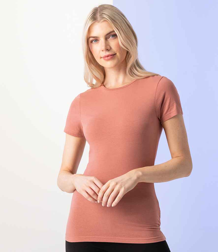 SF Ladies Feel Good Stretch T-Shirt - (2nd Colours) in Clay by SF — Custom branded clothing by Print Press, featuring premium embroidery produced in our specialist print lab in the UK.