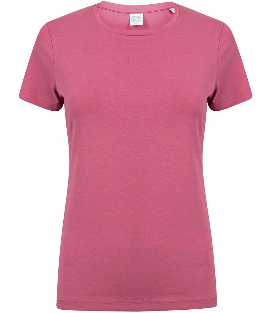 SF Ladies Feel Good Stretch T-Shirt - (2nd Colours) in Dusky Pink by SF — Custom branded clothing by Print Press, featuring premium embroidery produced in our specialist print lab in the UK.