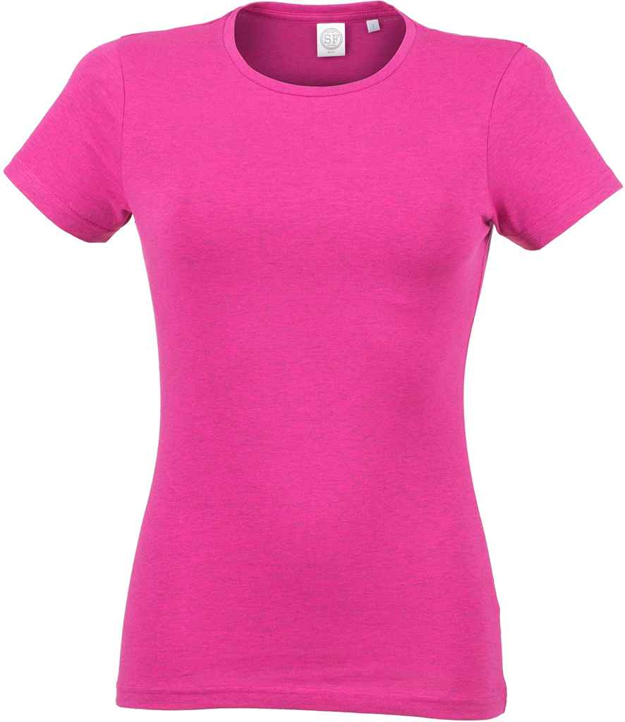 SF Ladies Feel Good Stretch T-Shirt in Heather Pink by SF — Custom branded clothing by Print Press, featuring premium embroidery produced in our specialist print lab in the UK.