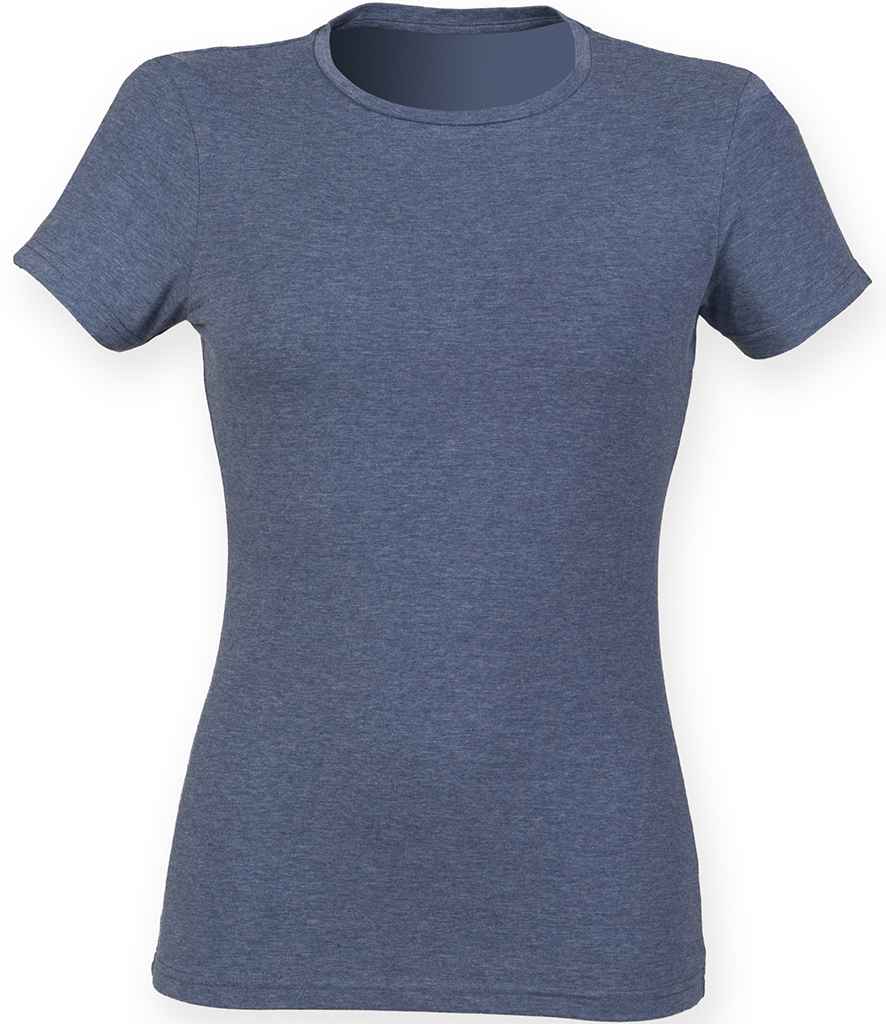 SF Ladies Feel Good Stretch T-Shirt in Heather Navy by SF — Custom branded clothing by Print Press, featuring premium embroidery produced in our specialist print lab in the UK.
