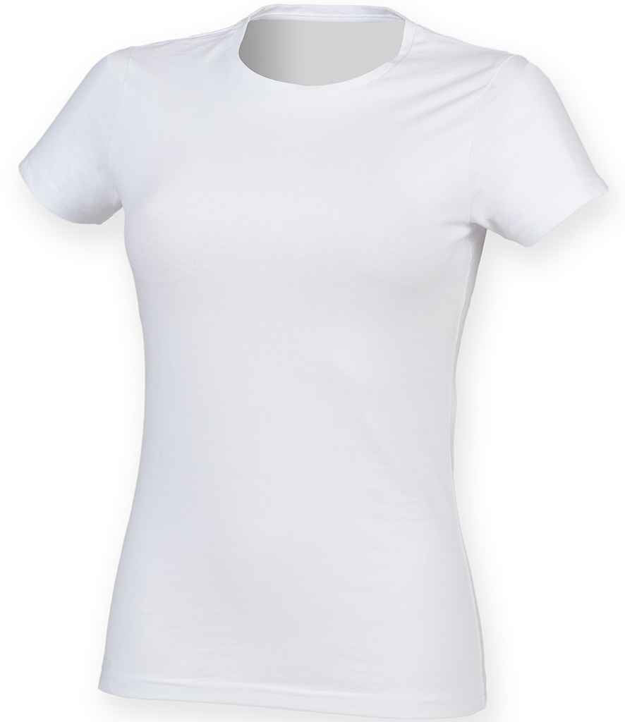SF Ladies Feel Good Stretch T-Shirt in White by SF — Custom branded clothing by Print Press, featuring premium embroidery produced in our specialist print lab in the UK.