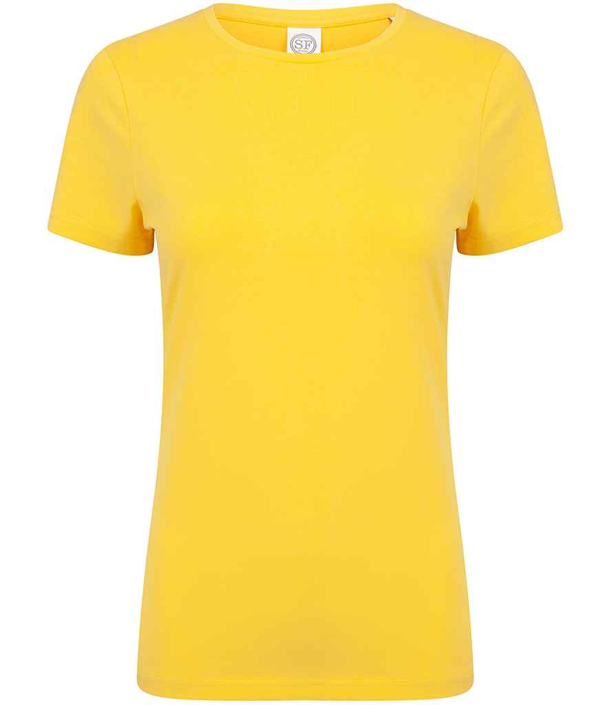 SF Ladies Feel Good Stretch T-Shirt in Yellow by SF — Custom branded clothing by Print Press, featuring premium embroidery produced in our specialist print lab in the UK.