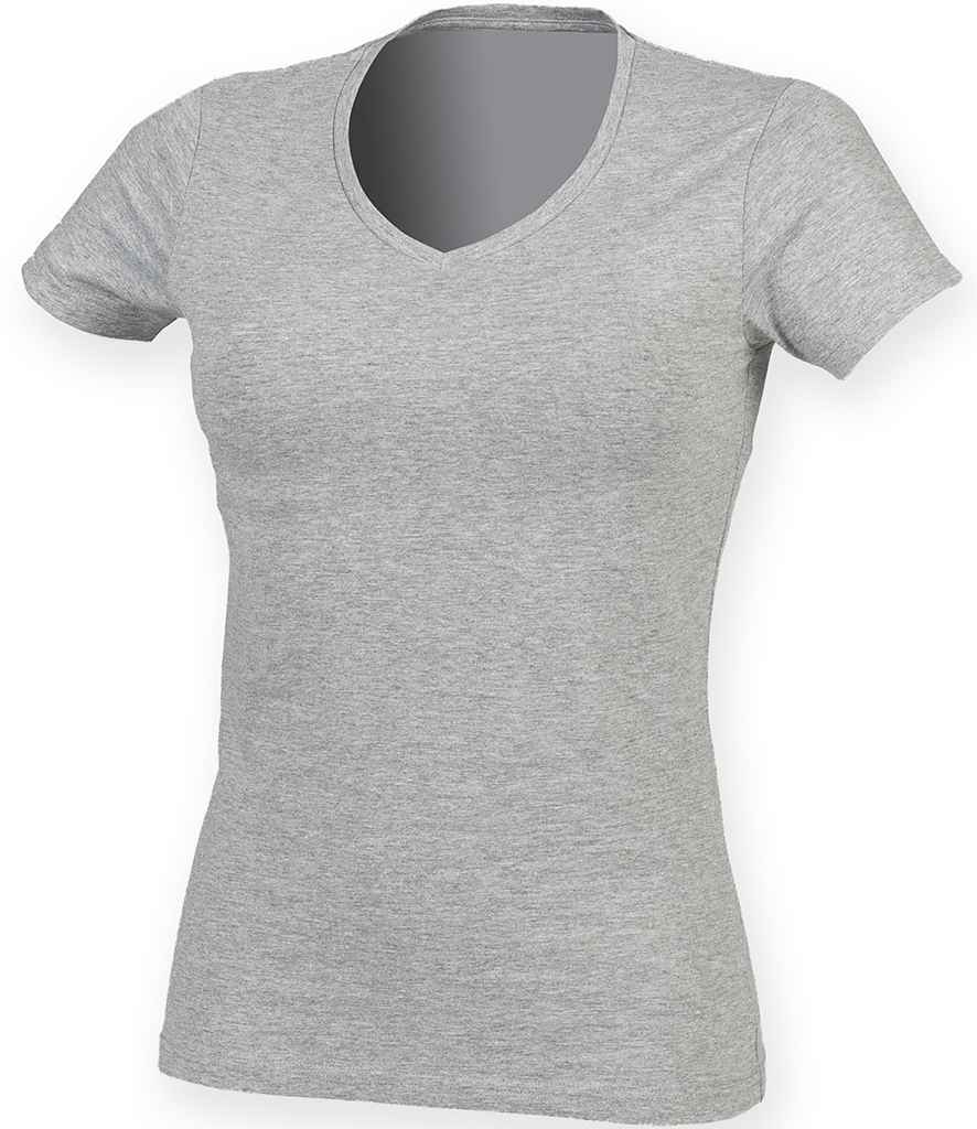 SF Ladies Feel Good Stretch V Neck T-Shirt in Heather Grey by SF — Custom branded clothing by Print Press, featuring premium embroidery produced in our specialist print lab in the UK.