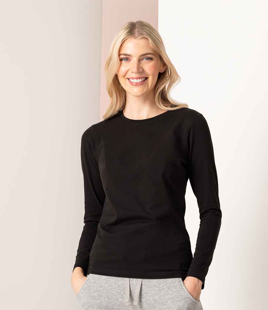 SF Ladies Feel Good Long Sleeve Stretch T-Shirt in Black by SF — Custom branded clothing by Print Press, featuring premium embroidery produced in our specialist print lab in the UK.