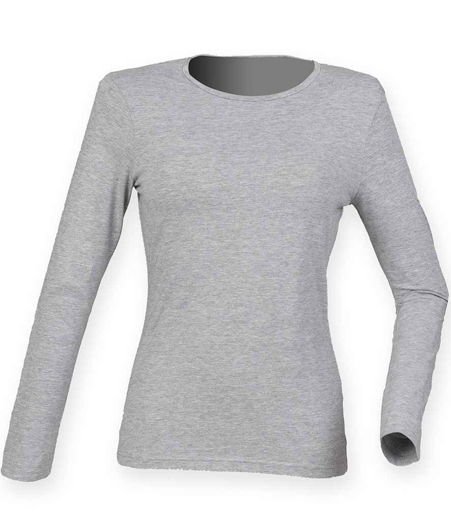 SF Ladies Feel Good Long Sleeve Stretch T-Shirt in Heather Grey by SF — Custom branded clothing by Print Press, featuring premium embroidery produced in our specialist print lab in the UK.