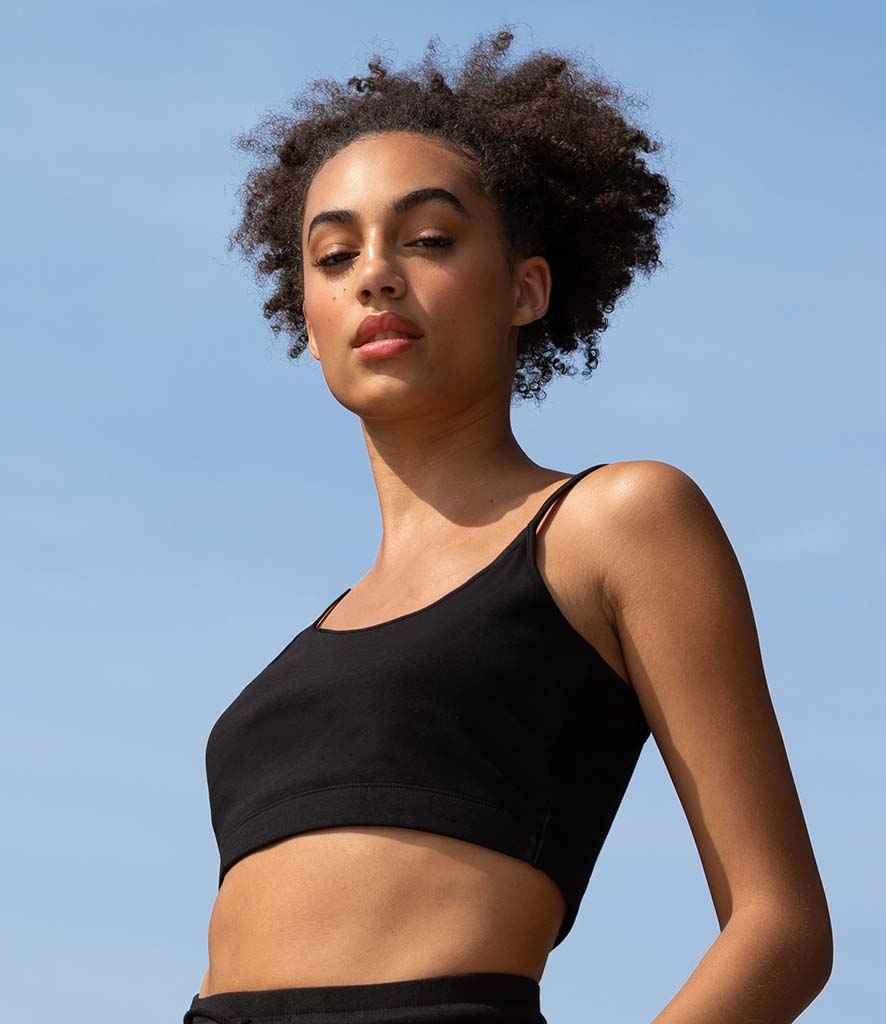 SF Ladies Sustainable Cropped Cami Vest Top in Black by SF — Custom branded clothing by Print Press, featuring premium embroidery produced in our specialist print lab in the UK.