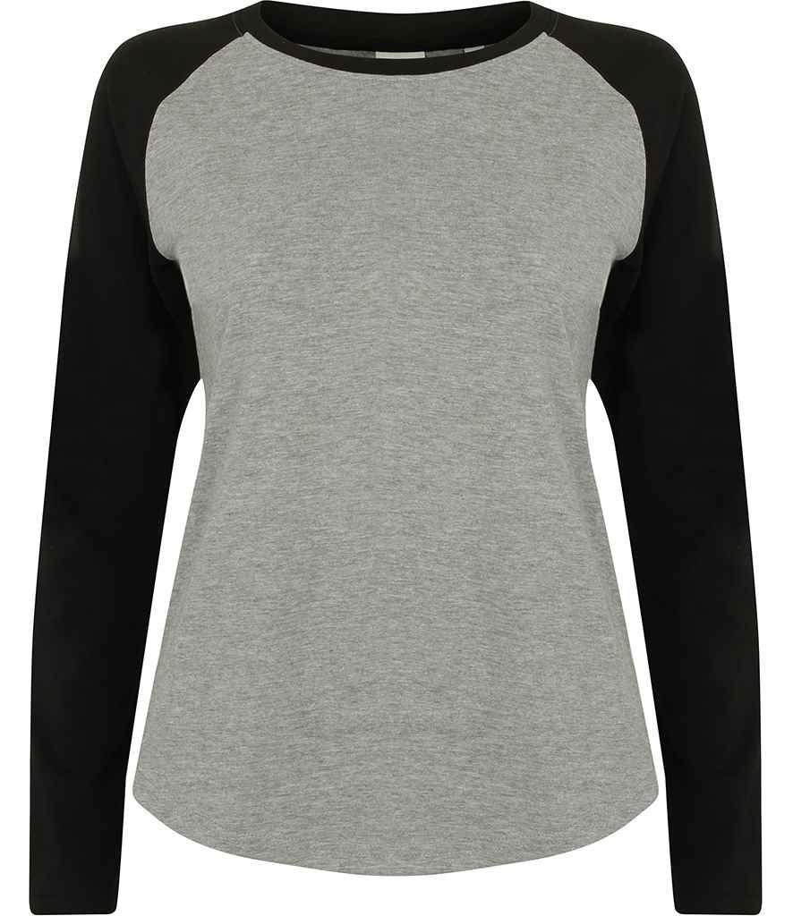 SF Ladies Long Sleeve Baseball T-Shirt in Heather Grey Black by SF — Custom branded clothing by Print Press, featuring premium embroidery produced in our specialist print lab in the UK.