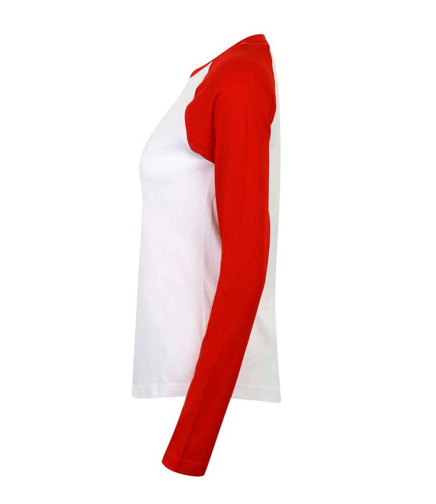 SF Ladies Long Sleeve Baseball T-Shirt in by SF — Custom branded clothing by Print Press, featuring premium embroidery produced in our specialist print lab in the UK.