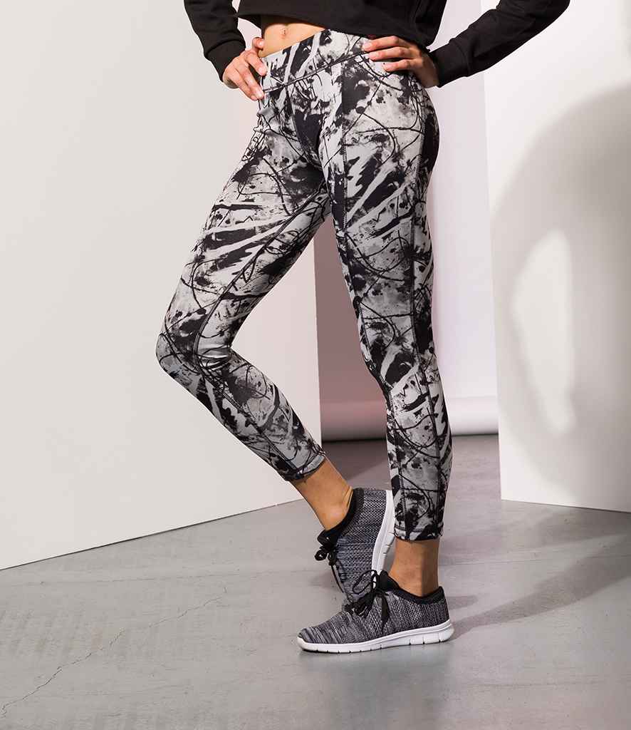 SF Ladies Reversible Workout Leggings in Black Print by SF — Custom branded clothing by Print Press, featuring premium embroidery produced in our specialist print lab in the UK.