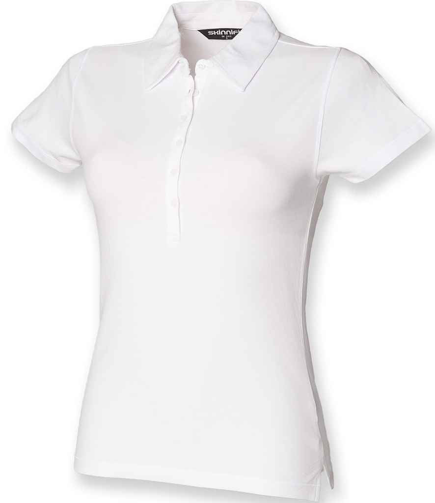 SF Ladies Stretch Pique Polo Shirt in White by SF — Custom branded clothing by Print Press, featuring premium embroidery produced in our specialist print lab in the UK.