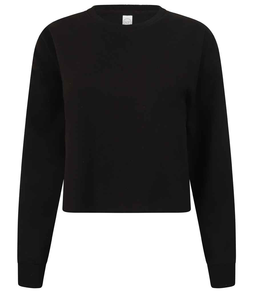 SF Ladies Cropped Slounge Sweatshirt in Black by SF — Custom branded clothing by Print Press, featuring premium embroidery produced in our specialist print lab in the UK.