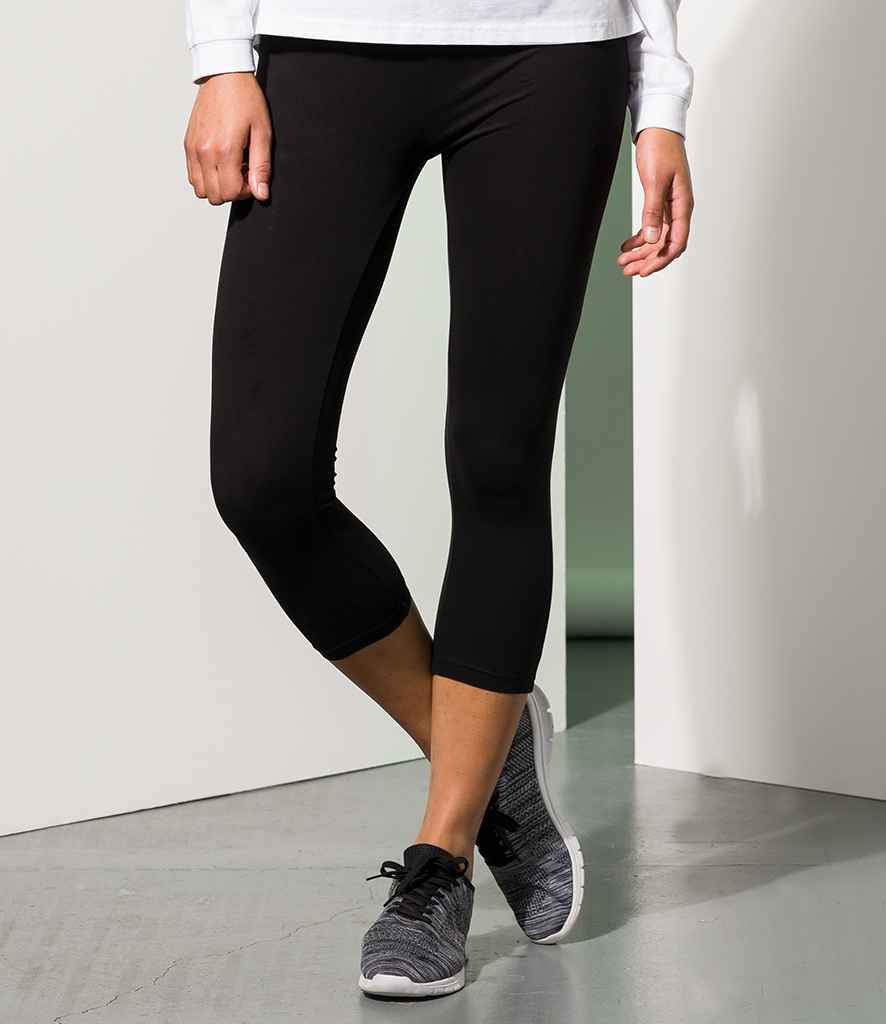 SF Ladies 3/4 Leggings in Black by SF — Custom branded clothing by Print Press, featuring premium embroidery produced in our specialist print lab in the UK.
