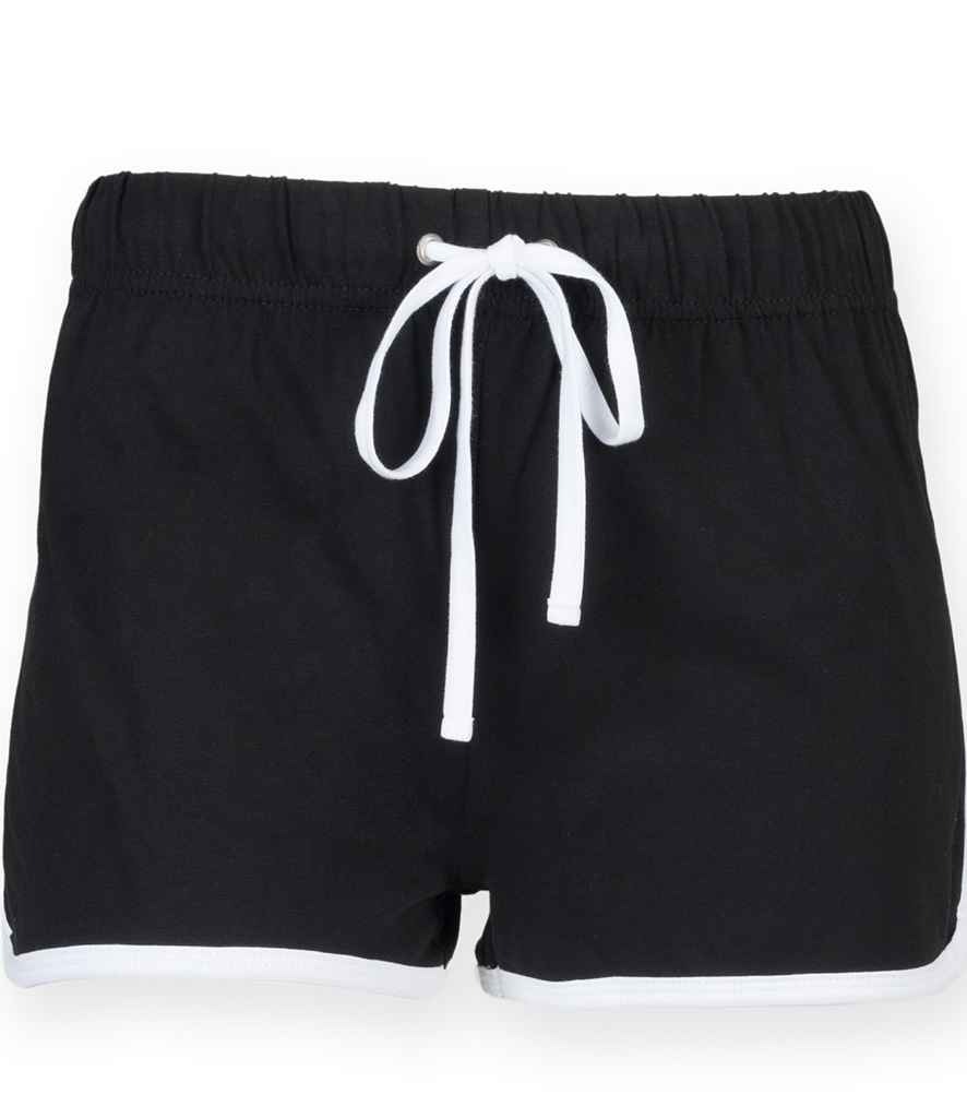 SF Ladies Retro Shorts in Black White by SF — Custom branded clothing by Print Press, featuring premium embroidery produced in our specialist print lab in the UK.