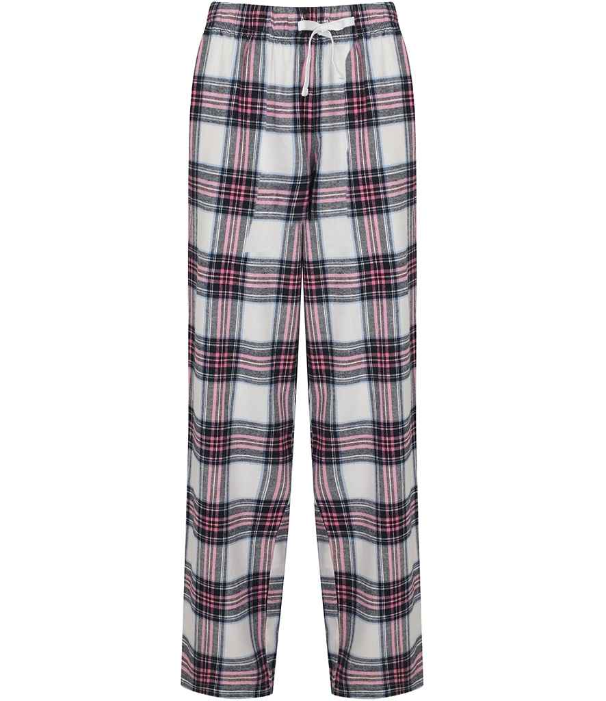 SF Ladies Tartan Lounge Pants in White Pink by SF — Custom branded clothing by Print Press, featuring premium embroidery produced in our specialist print lab in the UK.