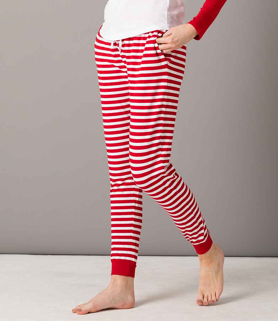 SF Ladies Lounge Pants in Red White Stripes by SF — Custom branded clothing by Print Press, featuring premium embroidery produced in our specialist print lab in the UK.