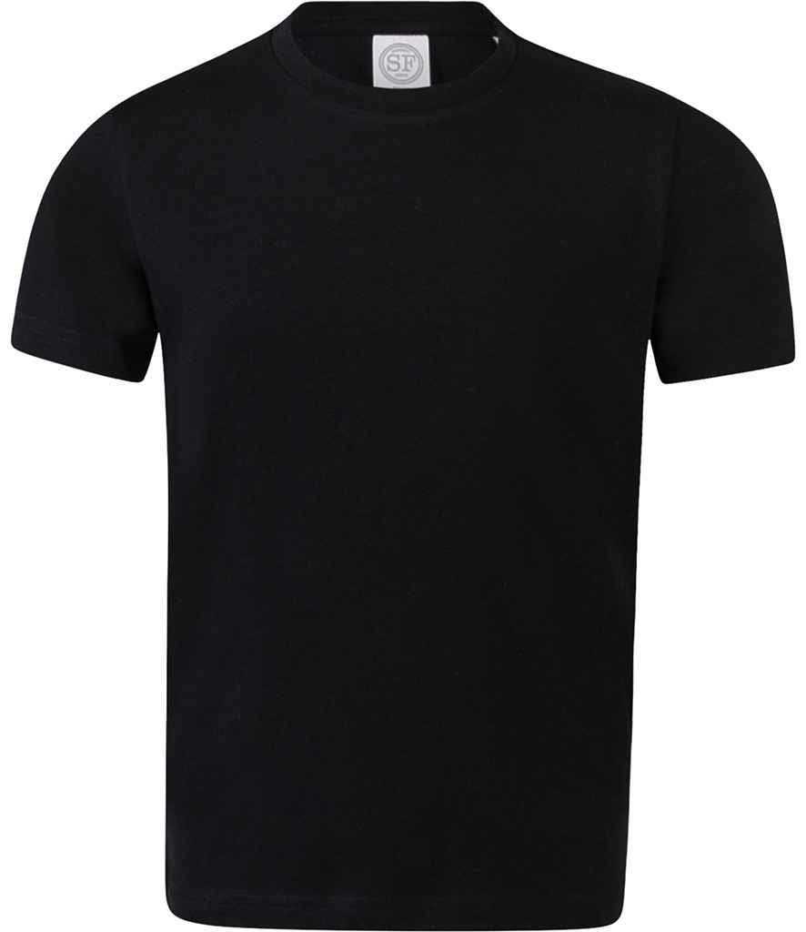 SF Minni Kids Feel Good Stretch T-Shirt in Black by SF Minni — Custom branded clothing by Print Press, featuring premium embroidery produced in our specialist print lab in the UK.