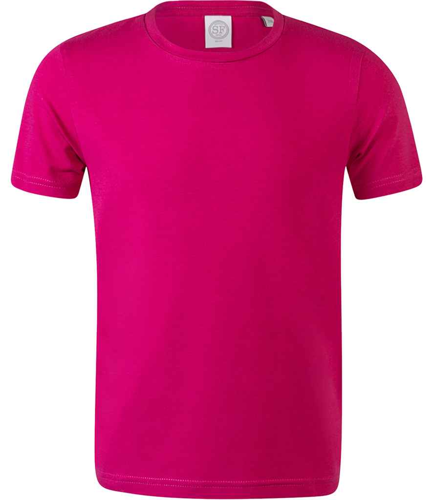 SF Minni Kids Feel Good Stretch T-Shirt in Fuchsia by SF Minni — Custom branded clothing by Print Press, featuring premium embroidery produced in our specialist print lab in the UK.
